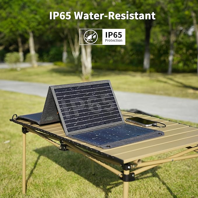 [Upgraded] MHPOWOS 40W Portable Solar Panel Charger with Triple Output (USB-C/USB-A/DC), 23% High-Efficiency & IP65 Water Resistant, Ultra-Compact Design for Backpack Camping Hiking Phone Power Bank