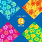 Kaufman - Colorful Hibiscus Beach Towels | 100% Cotton with Ends Hemmed | 30" x 60" | Colorful Soft & Absorbent Pool Towels for Adults and Kids | Fiber Reactive | 12 Pack