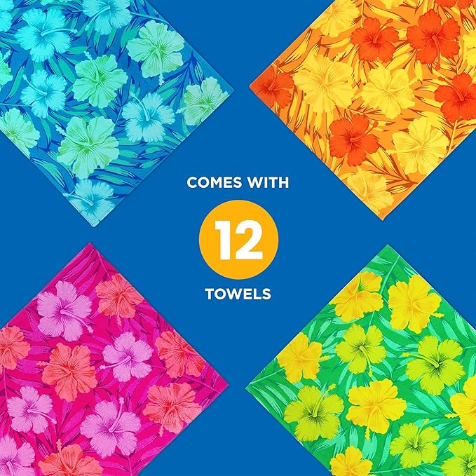 Kaufman - Colorful Hibiscus Beach Towels | 100% Cotton with Ends Hemmed | 30" x 60" | Colorful Soft & Absorbent Pool Towels for Adults and Kids | Fiber Reactive | 12 Pack