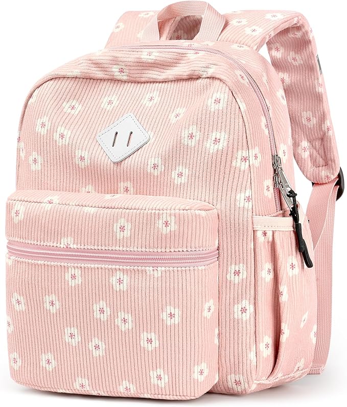 STEAMEDBUN Corduroy Toddler Backpack for Girls Boys 2-4, Kids Preschool Backpack for Kindergarten - Pink Sakura
