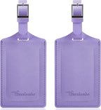 Travelambo Luggage Tags for Suitcases Faux Leather Privacy Protection 2 Pack Bag Tags Travel Accessories Essential, Classic Purple