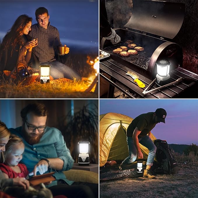 Lepro 1000LM Battery Powered LED Camping Lantern, White Tent Light with 4 Light Modes, Camping Essentials, Waterproof Lantern Flashlight for Camping, Emergency Light, Power Outage, Not Rechargeable