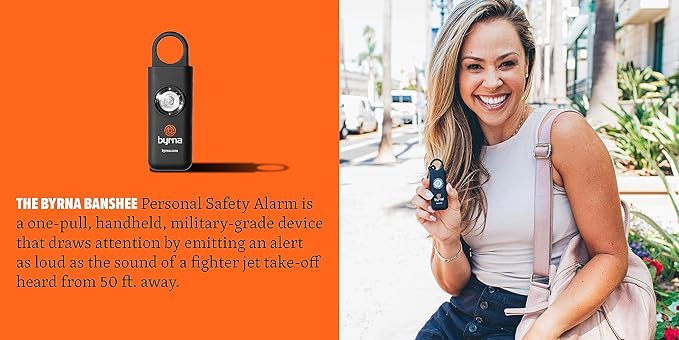 Byrna Banshee Personal Safety Alarm - 130db Loud Military Grade Self Defense Emergency Keychain Siren Device with LED Strobe Alert Light for Women, Men, Children, Elderly, Hikers and Runners (Pink)