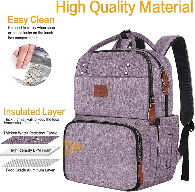 MATEIN Laptop Backpack with Lunch Box, Insulated Women Backpacks with Cooler Compartment, Fits 15.6 inch Laptop Water Resistent Tote Food Bag for College Beach Camping Picnics Hiking