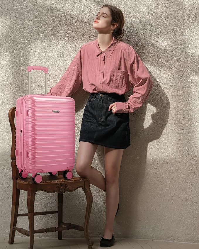LARVENDER Carry on Luggage 22x14x9 Airline Approved, Expandable 20 Inch Hardside Suitcase with Wheels TSA Lock, PC+ABS Lightweight Carry on Suitcases for Women and Men, Berry (20/DB/TB)