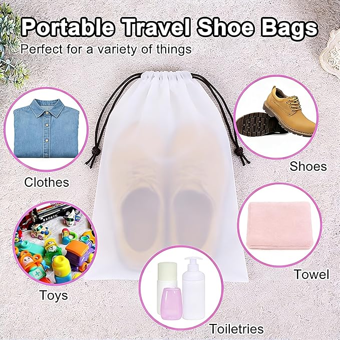 100 Pack Travel Shoe Bags, Waterproof Clear Shoe Storage Bags with Drawstring, Large Portable Shoe Organizer for Packing, 15.7 x 11.8 Inch Travel Essentials for Women and Men (Translucent)