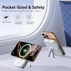 Magnetic Portable Charger Built-in Cables,10000mAh Fast Charging Wireless Charger Station External Battery Pack Slim Pocket Size Power Bank with Stand Compatible with iWatch, iPhone