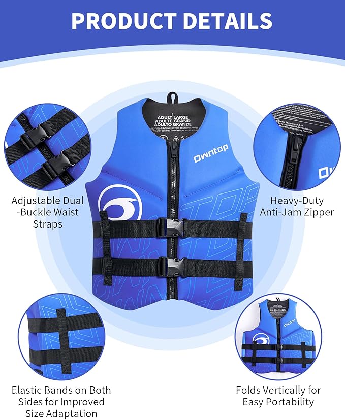 Owntop Swim Vest Adult Water Sport Vest Neoprene Floaties for Swimming, Boating, Kayaking, Fishing | Adjustable Zipper Dual Buckle Foldable Buoyancy Jacket