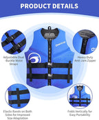 Owntop Swim Vest Adult Water Sport Vest Neoprene Floaties for Swimming, Boating, Kayaking, Fishing | Adjustable Zipper Dual Buckle Foldable Buoyancy Jacket