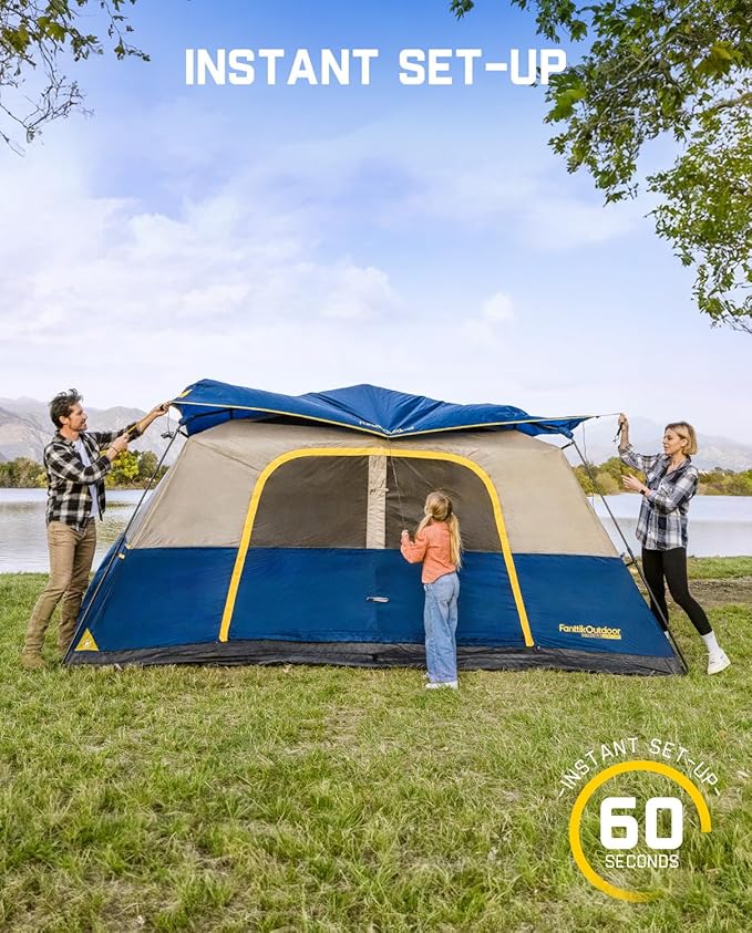 FanttikOutdoor Camping Tent 4/6/8/10 Person Instant Cabin Tent Setup in 60 Seconds with Rainfly & Windproof Portable with Carry Bag for Family Camping & Hiking, Upgraded Ventilation, Navy Blue