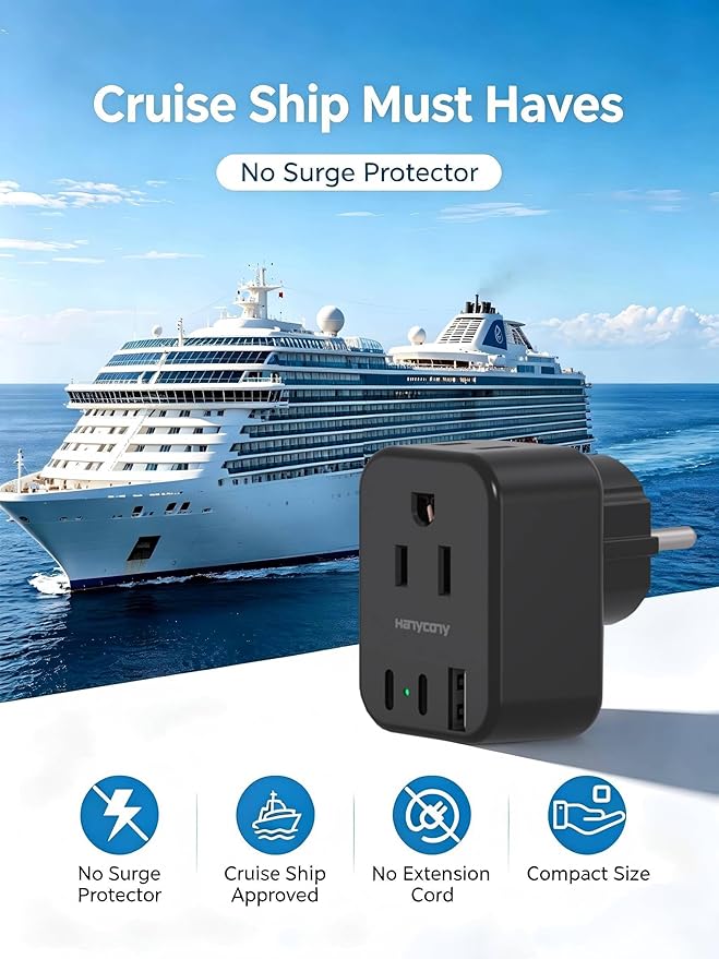 Type E/F Europe Travel Plug Adapter, HANYCONY US to Germany France Spain South Korea Iceland, 5-in-1 European Power Adapter for Greece Norway Russia Portugal & More, 2 Outlets 3 USB Ports(2 USB C)