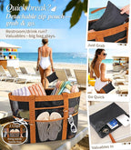 2026 Stylish & Spacious XX-Large Beach Bag for Women – Mesh × Canvas Tote with Top Zipper, 11 Tall Pockets | 40L+ Spacious, 11 Tall Pockets, Zipper Pouch, Secure Zip-Top, Sand-Resistant Base