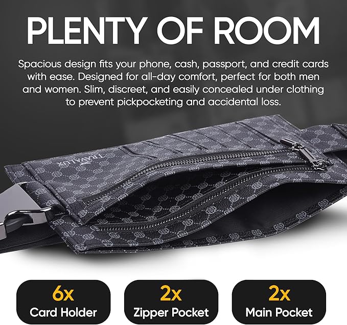 Luxury Travel Wallet – Hidden Money Belt, RFID-Blocking, Anti-Theft Passport Holder for Men & Women (Black Crest)