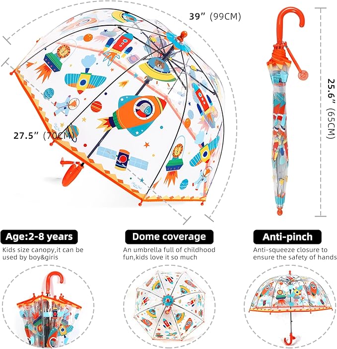 Kids Clear Umbrella for Rain Dome Bubble Umbrellas Windproof for Kids Boys and Girls
