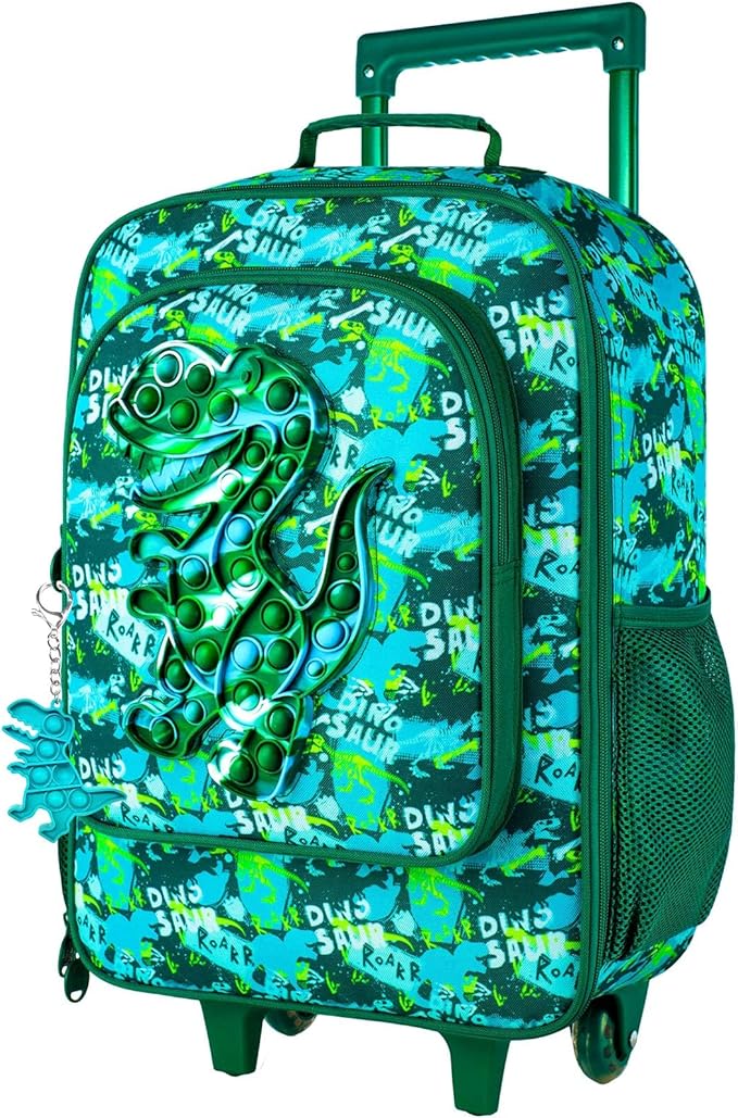 Kids Suitcases for Boys, Cute Dinosaur Luggage Rolling with Wheels, kids carry on luggage for Children Toddler Elementary - Green