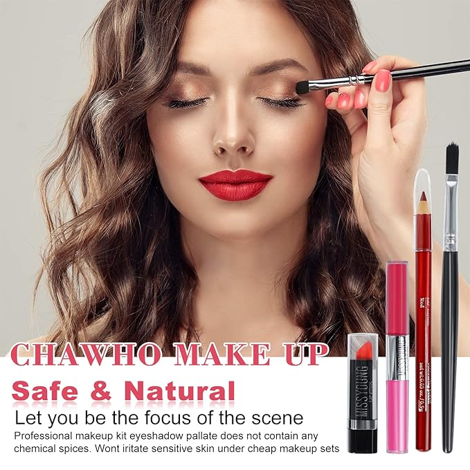 Pure Vie All-in-One Holiday Gift Makeup Set Cosmetic Essential Starter Bundle Include Eyeshadow Palette Lipstick Concealer Blush Mascara Eyeliner Face Powder Lipgloss Brush - Makeup Full Kit for Women