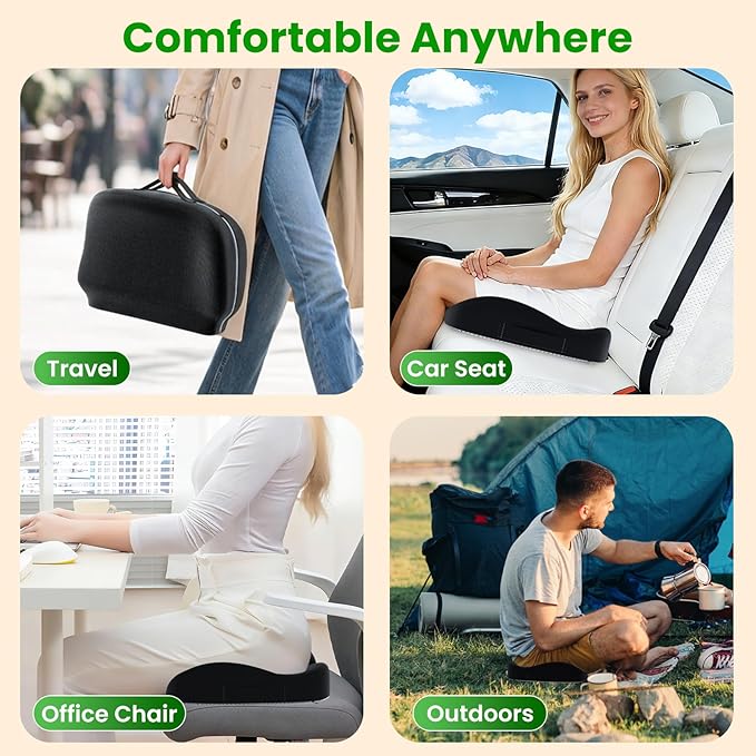 A-Pce Foldable Travel Seat Cushion-with Built-in Handles，Memory Foam Cushions for Relief of Lower Back, Sciatic, Butt and Tailbone Pain-for Home & Office Use, Perfect for Travel or Driving-Black