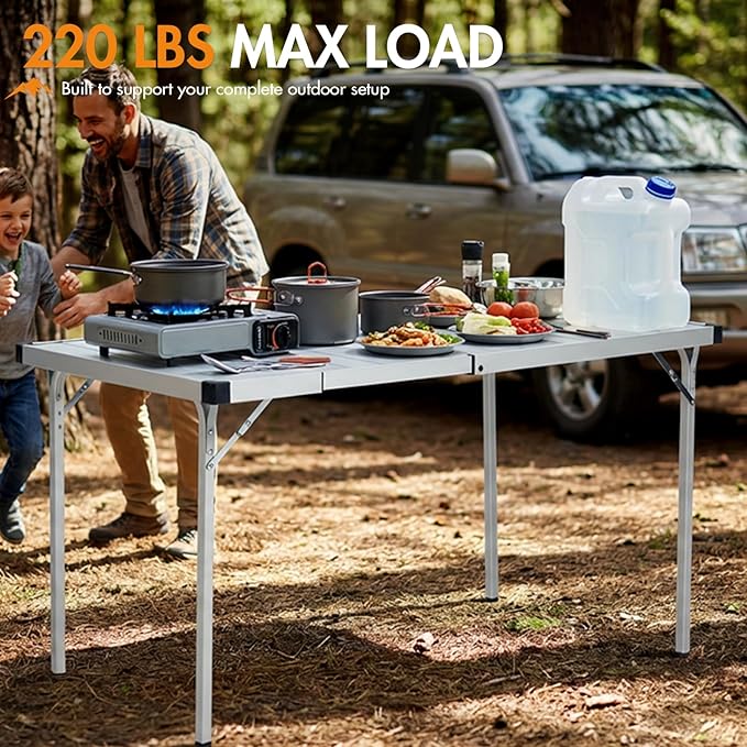 Portal Camping Table with Expandable Tabletop, 37" to 51.2" Adjustable Length Aluminum Folding Table, Large for 2-6 Person, Design with Storage Mesh & Carry Bag for Car Camping, Backyard, Tailgating