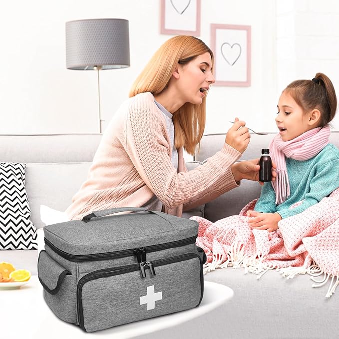 ALSLEA First Aid Bag Empty, Small Medicine Bag Portable Medical Supplies Organizer for Travel, Home, Office, Car, Outdoor, Camping, Hiking (Gray)