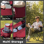 Colegence Oversized Folding Camping Chairs - 450 LBS Support Heavy Duty Camp Chair with Padded Cushion, Portable Outside Chairs with Carry Bag，Cooler, Cup Holder for Outdoor, Lawn, Sports - Red
