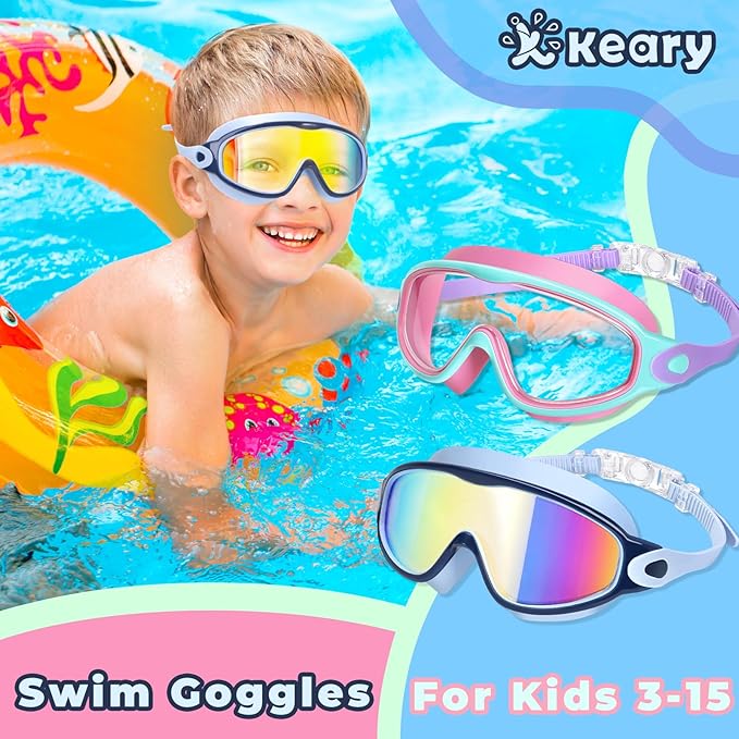 Keary 2 Pack Kids Swim Goggles for 3-15 UV Protection Anti-Fog Pool Water Swimming Goggles For Boys Girls Youth Toddler