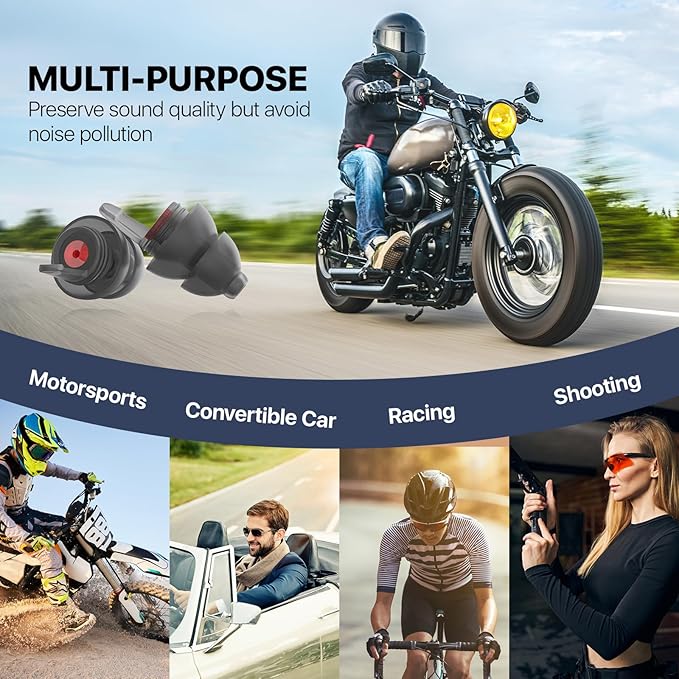 Motorcycle Ear Plugs for Wind Noise Reduction, 2 Pairs Reusable Motorcycle Accessories - Moto Earplugs, Soft Comfortable Hearing Protection for Motorbike, Touring, Racing, Riding - 25dB, 2 Sizes