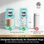 CHULUX Lite Single Serve Coffee Maker for K Cup Capsules, Single Cup Reservoir Coffee Maker with One Touch Brewing, 5 to 12 Oz Brew Sizes, Designed Specifically for Standard Mugs, Cyan