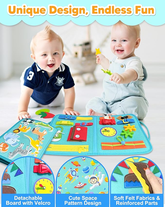 Exorany Busy Board Montessori Toys for Toddler Boy Girl Birthday Gifts, Busy Book Sensory Learning Toys for Toddlers, Toddler Airplane Car Travel Toy Educational Activities