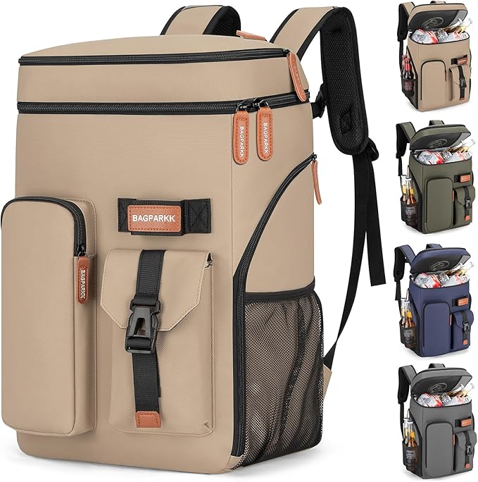 BAGPARKK Insulated Cooler Backpack,33/45 Cans Multifunctional Double Deck Leakproof Cooler Bag with Sternum Strap,Large Capacity Lightweight Travel Camping Beach Backpack