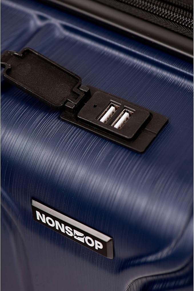NONSTOP NEW YORK Luggage Expandable Spinner Wheels hard side shell Travel Suitcase Lightweight, TSA Lock, Double USB Port (Navy, Checked-Large 28-Inch)