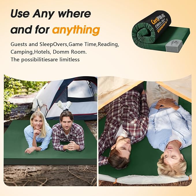 CYMULA Camping Cot Mattress 2in Memory Foam Sleeping Pad,Soft Warm Non-Slip Camping Mattress Topper with Retaining for Adults,Portable Roll up Pad for Travel（only Mattress）