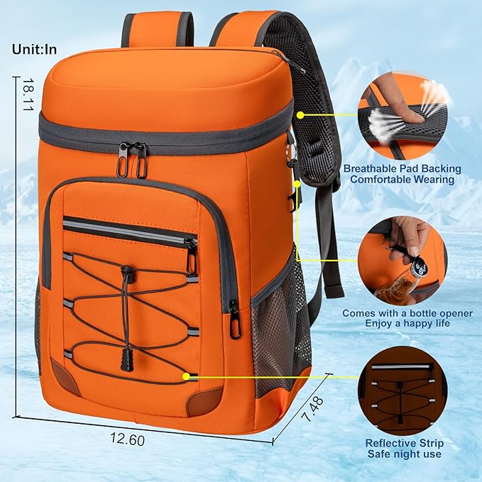 Backpack Cooler Insulated Leak Proof, Lightweight Soft Sided Cooler Backpack for Men Women, Waterproof Beach Cooler Bag Lunch Backpack for Camping Hiking Picnic Fishing Travel Outdoor