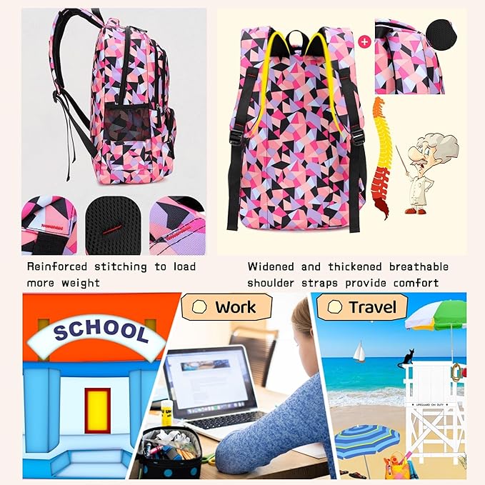 Bansusu Geometric Print Kids Backpack for Girls Boys School Bag Bookbags