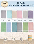 LANE LINEN Turkish Beach Towels Set of 12, Oversized Beach Towel, Lightweight Beach Essentials for Women, Large Pool Towel, Absorbent & Quick Dry, Sand Free Beach Towel, 39"x71" - Dazzling Dozen