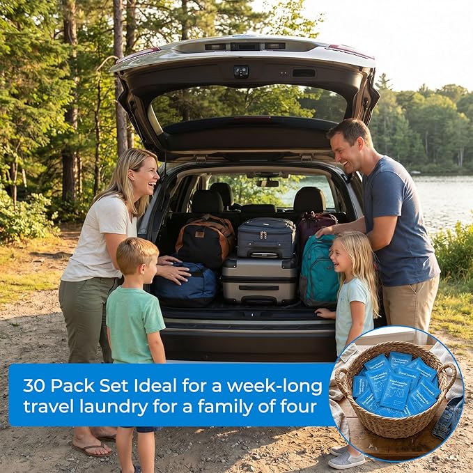 100 Pack Travel Laundry Detergent Bulk, Portable Single Use Liquid Laundry Soap, Verbena Scented, 20ml Mini Individual Pack TSA Approved Travel Size for Traveler, Cruise, Hostel & Camping Essentials