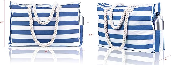 Beach Bag and Pool Bag Has Cooler Pocket, 7 Pockets Total, Zip Top. Family Size Waterproof Beach Tote
