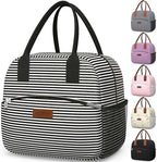 HOTOR Lunch Bag for Women & Men - Wear-Resistant Insulated Lunch Box with Large Capacity, Multi-Functional Cooler Bag for Office, Picnic, Black and White Stripes, 10L,10.60" x 5.90" x 9.50"