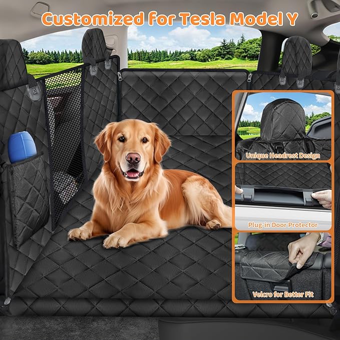 URPOWER Upgraded Back Seat Extender for Tesla Model Y - Large Hard Bottom Dog Car Seat Cover Holds 550lbs, Waterproof Dog Hammock Pet Bed with High-Density Foam Non-Slip Backseat Protector