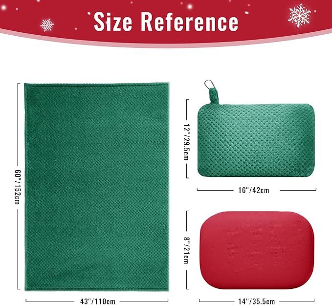 urnexttour Travel Pillow Blanket Set-3 in 1 Travel Pillow Memory Foam, Soft Travel Blanket Airplane Compact with Bag, Inner Pillowcase, Hand Luggage Belts and Backpack Clip, for Plane Car, Green