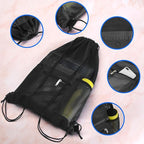 NATURAL STYLE Mesh Drawstring Backpack Bag, Gym Sports Bag with Zipper Pocket Bottle Holder, String Beach Bag for Swiming Travel (Black)