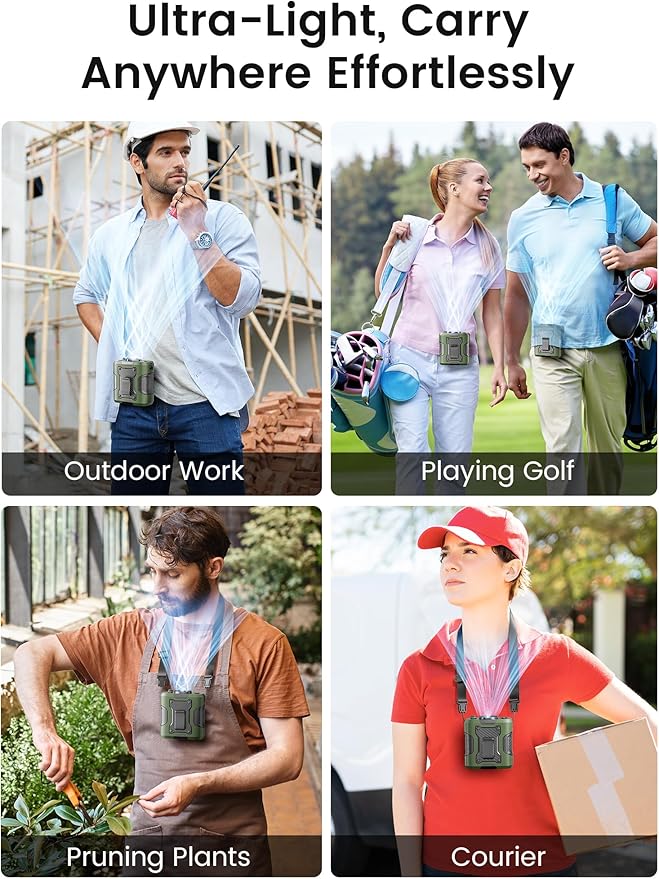 Koonie Portable Waist Clip Fan, Cool Clip Fan Under Shirt with 100 Levels Speeds, Rechargeable Battery Supports 24H Working Time, Wearable Belt Personal Device for Outdoor Work Camping Travel, Green