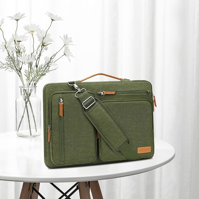 MOSISO 360 Protective Laptop Shoulder Bag,15 inch Computer Bag Compatible with MacBook Air 15 inch M5 M4 M3 M2/Pro 15, Dell XPS Plus,Side Open Messenger Bag with 4 Zipper Pockets&Handle, Olive Green
