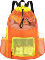 Swim Bag for Kids Mesh Beach Backpack for Boys Lightweight Drawstring Beach Bag Swimming Pool Sports Gym String Bag (Orange)