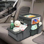 Backseat Organizer for Kids & Adults – Car Seat Cooler Warmer with 2-in-1 Writing Tray, Cup Holders & 11 Storage Compartments | Road Trip Car Organizer for Front & Back Seat (Grey)
