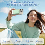 Magnetic Power Bank 10000mAh, Wireless Portable Charger with 15W Max Fast Charging & Built-in USB-C Cable, 22.5W PD LED Display Battery Pack Compatible with iPhone 17/16/15, Samsung Galaxy(green)