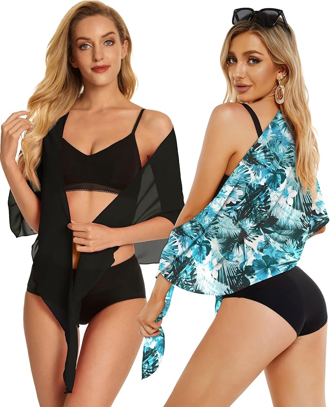 CHICGAL 2 Pieces Women Beach Sarong Bathing Suit Wrap Skirt Sheer Bikini Swimsuit Cover Ups for Swimwear
