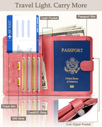 Slohif Passport Wallet Holder Cover for Travel - Women Men RFID Blocking Passport Book Case Protector, Pink Cute Lip Leather Personalized Organizer Slim Carrier Boarding Pass Cards Slots