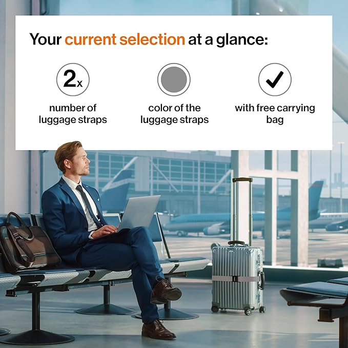 TRAVELY Luggage Straps - Particularly conspicuous & Secure - Incl. 2 Name Tags - Luggage Strap Ideal crosswise - [Set of 2]
