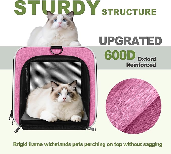 GAPZER Cat Carrier 18x11x11 Delta Airline Approved, Easy Load Soft Pet Plane Travel Bag 15 pounds, Teacup Dog Crate 12 lbs, Yorkie Kennel Carrying Case, Kitten Toy Poodle Mesh Cage up to 20lbs Pink