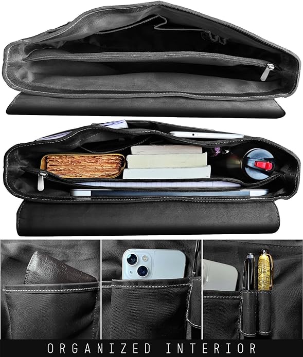 RUSTIC TOWN 16" Leather Laptop Messenger Bag for Men - Full Grain Leather Briefcase Computer Satchel Office Crossbody Bag